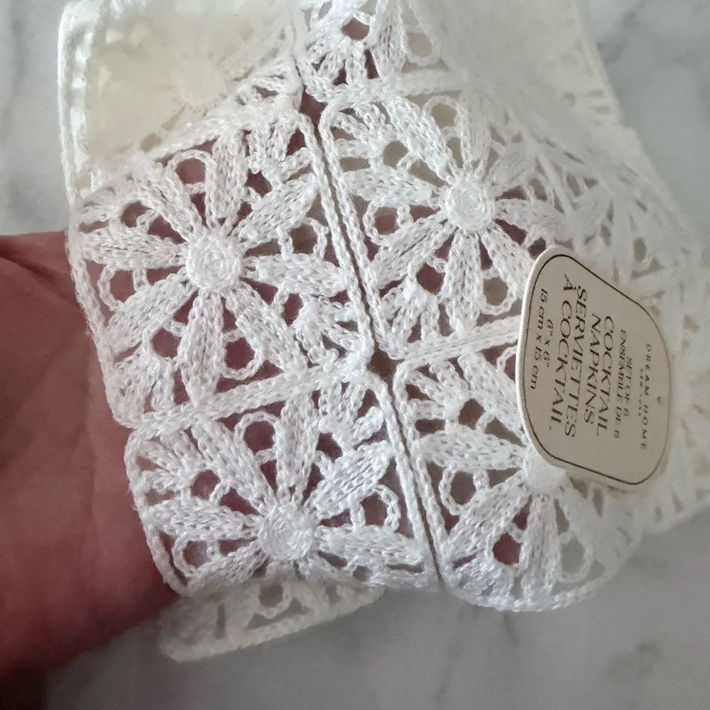 White Crochet Cocktail Napkins set of 6